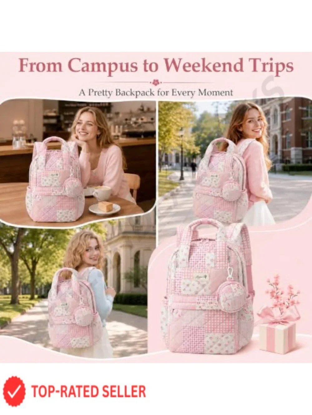 Quilted Backpack Purse for Women, Cute Cotton Mini Backpack, Multi-Pocket
